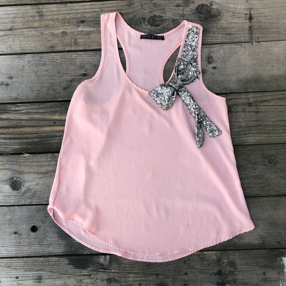 Baby Pink Blouse with darling silver sequin bow.
